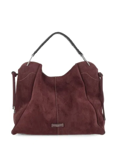 Gianni Chiarini Amarone Era Suede Contrast Stitch Shoulder Bag In Burgundy