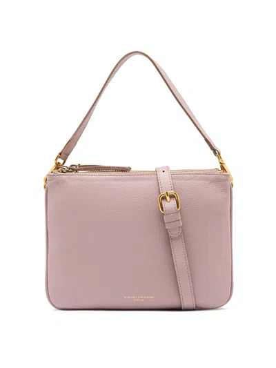 Gianni Chiarini Frida Pink Shoulder Bag In Matte Leather In White