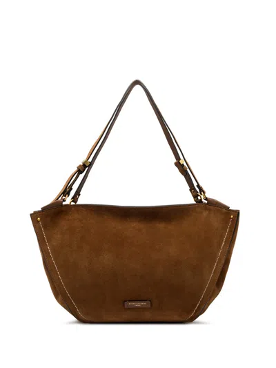 Gianni Chiarini Bloom Suede Bag, Cognac Color, Embellished With A Contrasting Decora