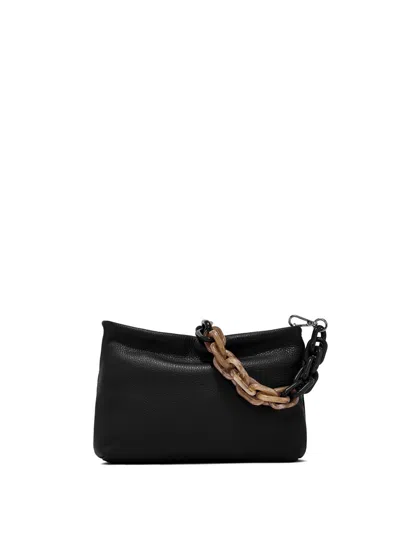 Gianni Chiarini Brenda Clutch Bag In Black Hammered Leather With Resin Chain