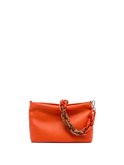 GIANNI CHIARINI GIANNI CHIARINI GIANNI CHIARINI BRENDA CLUTCH BAG IN HAMMERED CORAL LEATHER WITH RESIN CHAIN