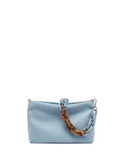 Gianni Chiarini Brenda Clutch Bag In Light Blue Hammered Leather With Resin Chain In White
