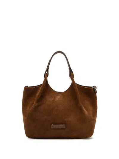 Gianni Chiarini Dua Bag In Suede Leather, Brown With Removable Shoulder Strap.
