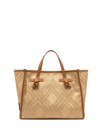 Gianni Chiarini Marcella 32 Shopping Bag In Raffia And Cotton Jacquard Fabric
