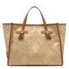 Gianni Chiarini Marcella 32 Shopping Bag In Raffia And Cotton Jacquard Fabric In Nude