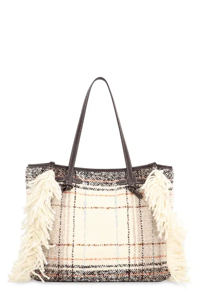 Gianni Chiarini Marcella Shopper Bag In Plaid-effect Fabric, Mixed Colors, Magnetic  In Multi