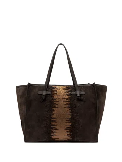 Gianni Chiarini Marcella Suede Bag, Brown And Gold, With Magnetic Closure..