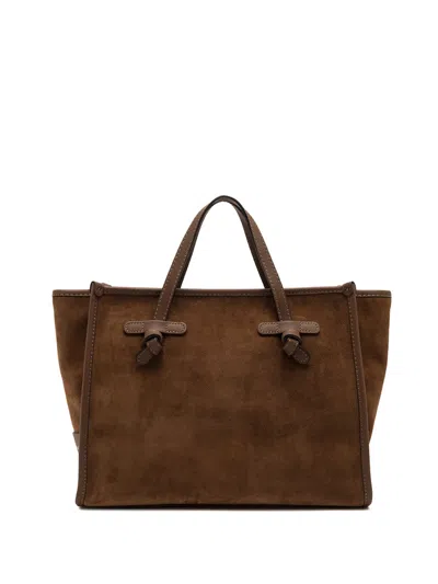 Gianni Chiarini Miss Marcella 32 Bag In Suede Leather, Light Brown, With Smooth Leat