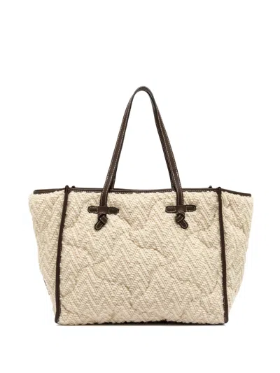Gianni Chiarini Shopper Bag In Fabric, Wool, Leather, Beige Color, Reversible In Brown