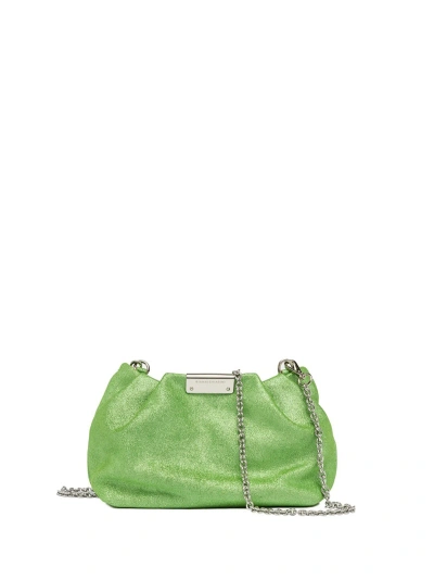 Gianni Chiarini Green Glitter Pearl Clutch Bag With Curled Effect In Acerbo