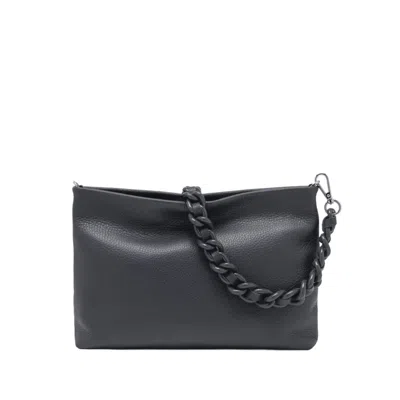 Gianni Chiarini Hammered Leather Clutch With Chain Strap In Gray