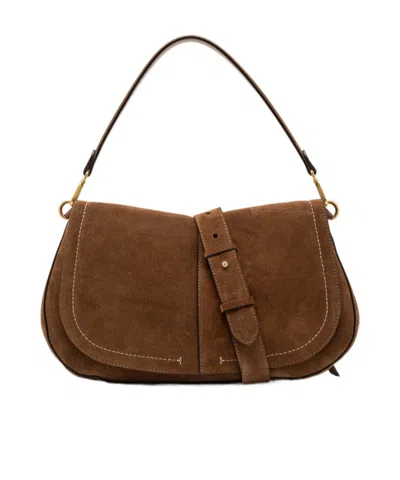 Gianni Chiarini Large Helena Round Buckle-detail Suede Tote Bag In Brown