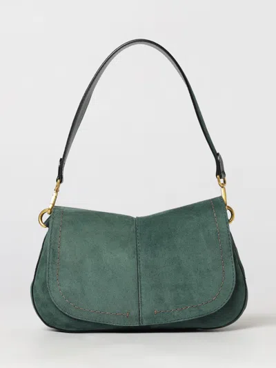 Gianni Chiarini Helena Suede Shoulder Bag With Flap And Removable Handle In Green