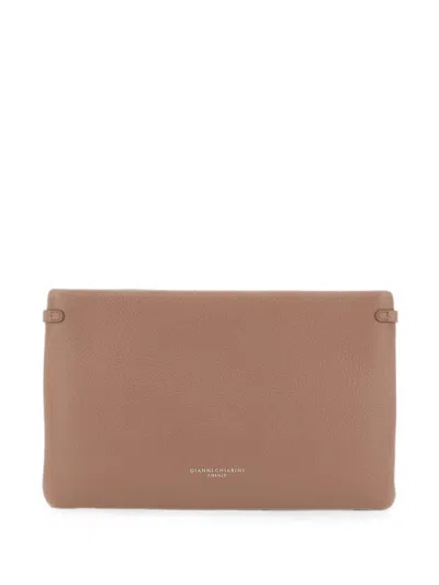 Gianni Chiarini Hermy Hammered Leather Clutch Bag In Brown