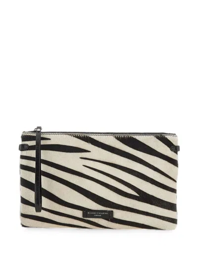 Gianni Chiarini Hermy Zebra-print Clutch Bag In Brown