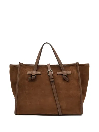 Gianni Chiarini Knotted Buckle Suede Tote Bag In Brown