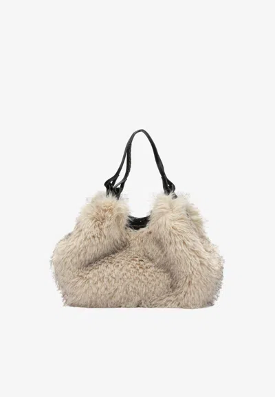 Gianni Chiarini Large Dua Faux Fur Bag In Beige