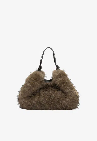 Gianni Chiarini Dua Faux-fur Shoulder Bag In Blue