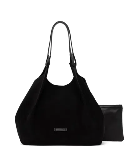 Gianni Chiarini Large Dua Suede-finish Logo-patch Tote Bag In Black
