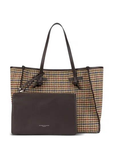 Gianni Chiarini Large Marcella Houndstooth-pattern Shoulder Bag In Brown