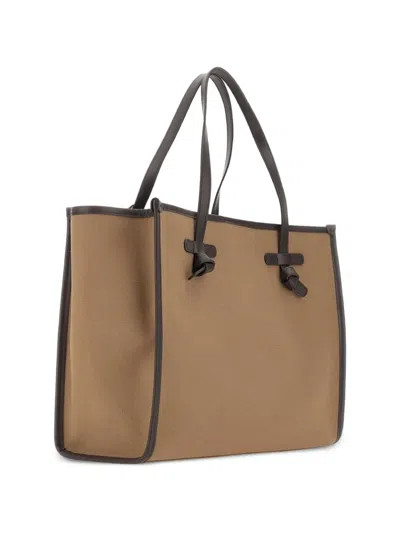 Gianni Chiarini Large Marcella Leather-trim Tote Bag In Brown