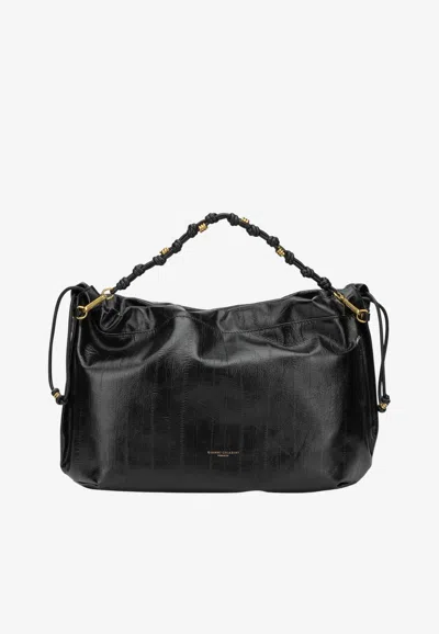Gianni Chiarini Large Morgana Shoulder Bag In Eel Print Leather In Black