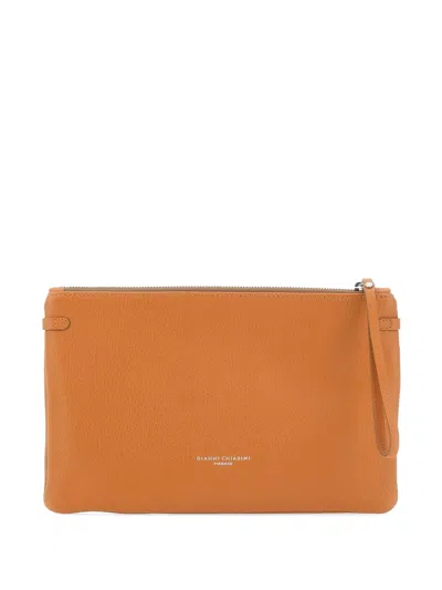 Gianni Chiarini Leather Clutch Bag In Orange