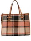 Gianni Chiarini Plaid Shopper Bag With Leather Trim In Brown