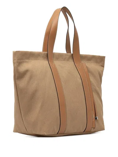 Gianni Chiarini Leather-trimmed Canvas Tote Bag In Neutral
