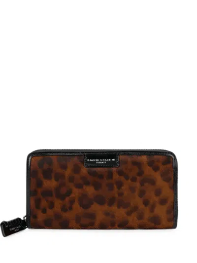 Gianni Chiarini Leopard-print Zip-around Wallet In Brown