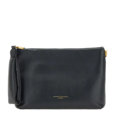 Gianni Chiarini Logo Embossed Zipped Clutch Bag In Black
