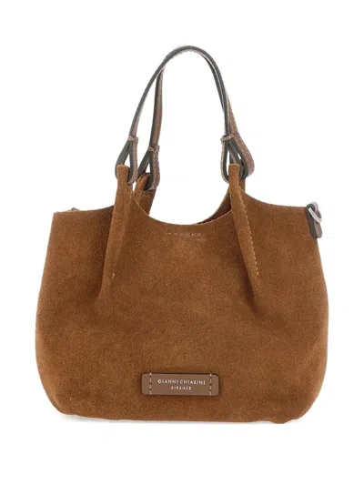Gianni Chiarini Logo Suede Dua Tote Bag In Brown