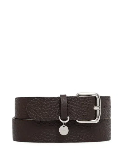 Gianni Chiarini Logo-charm Pebbled-leather Belt In Brown