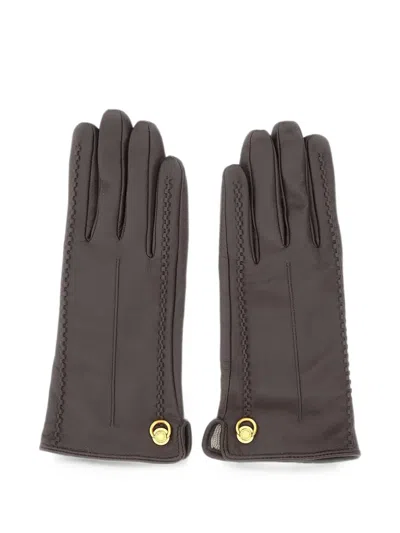 Gianni Chiarini Logo-rivet Leather Gloves In Brown