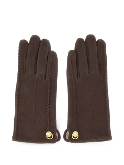 Gianni Chiarini Logo-rivet Suede Gloves In Brown