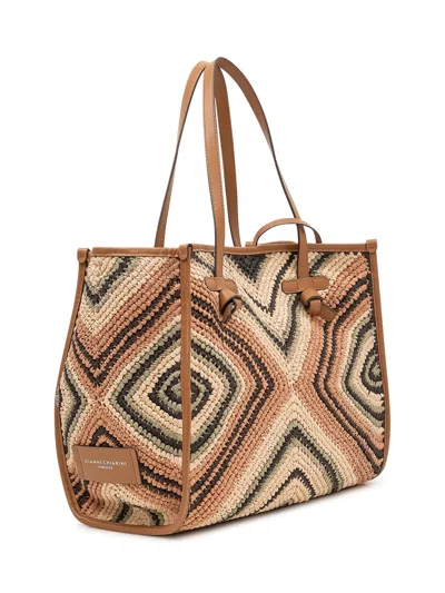 Gianni Chiarini Marcel Mini Tote Handbag In Soft Fabric With Geometric Pattern In Var.willow