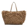 Gianni Chiarini Marcella Shopping Bag In Fabric With Raffia Curls In Brown