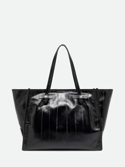 Gianni Chiarini Marcella Calfskin Leather Shoulder Bag With Laminated Logo In Black