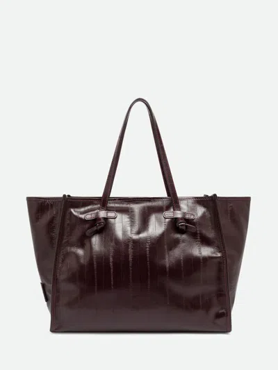 Gianni Chiarini Marcella Calfskin Leather Shoulder Bag With Laminated Logo In Burgundy