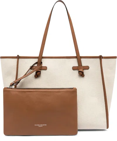 Gianni Chiarini Marcella Canvas And Leather Shopping Bag In Green