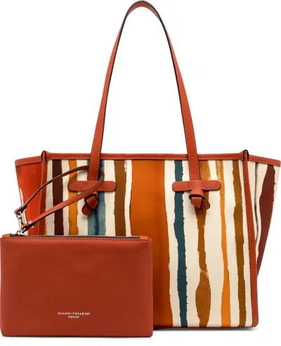 Gianni Chiarini Marcella Canvas And Leather Shopping Bag In Orange