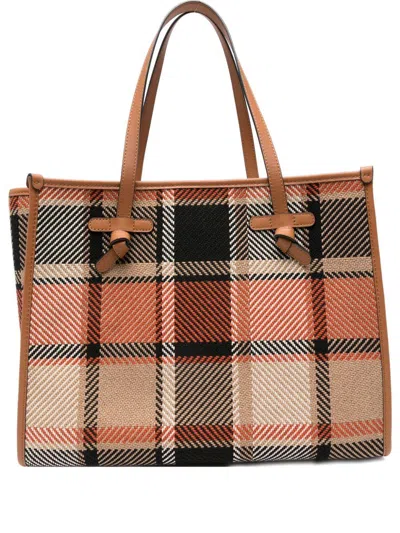 Gianni Chiarini Marcella Check Pattern Shopping Bag  In Brown