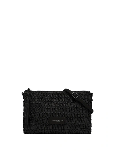 Gianni Chiarini Marcella Clutch Bag In Black Straw Effect In Nero