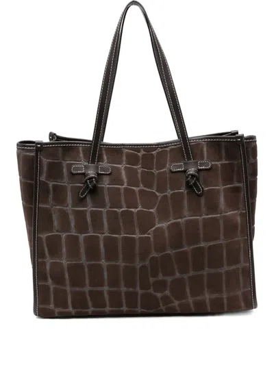 Gianni Chiarini Marcella Embossed-leather Tote Bag In Brown