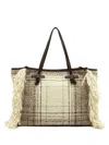 Gianni Chiarini Marcella Tote Bag With Plaid Pattern And Fringe Detailing In Neutral