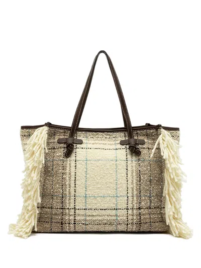 Gianni Chiarini Marcella Fringe Checked Tote Bag In Neutral