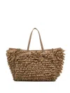 Gianni Chiarini Marcella Shopping Bag In Fabric With Raffia Curls In Brown