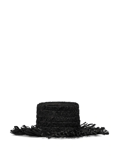 Gianni Chiarini Marcella Hat Crocheted With Straw Effect In Nero