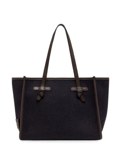 Gianni Chiarini Marcella Textured Herringbone Leather Tote In Black