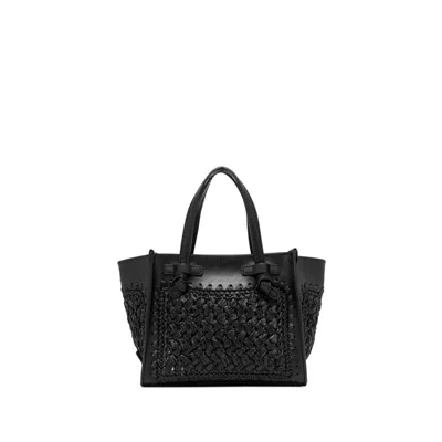 Gianni Chiarini Marcella Raffia And Leather Crochet Handbag In Nero